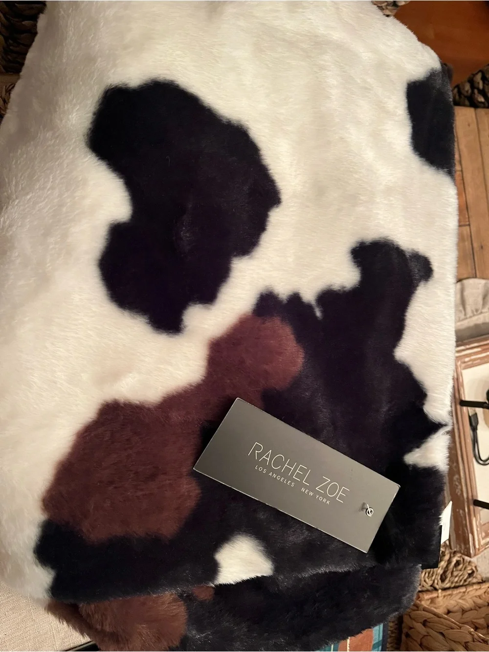NWT Rachel Zoe Faux Throw in cow print